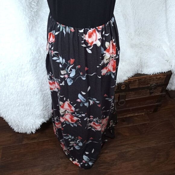 BLACK & PINK FLORAL MAXI DRESS SZ.L GUC - Picture 4 of 9